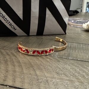Statement Cuff Bracelet Red Stones + Crystal Trim Gold